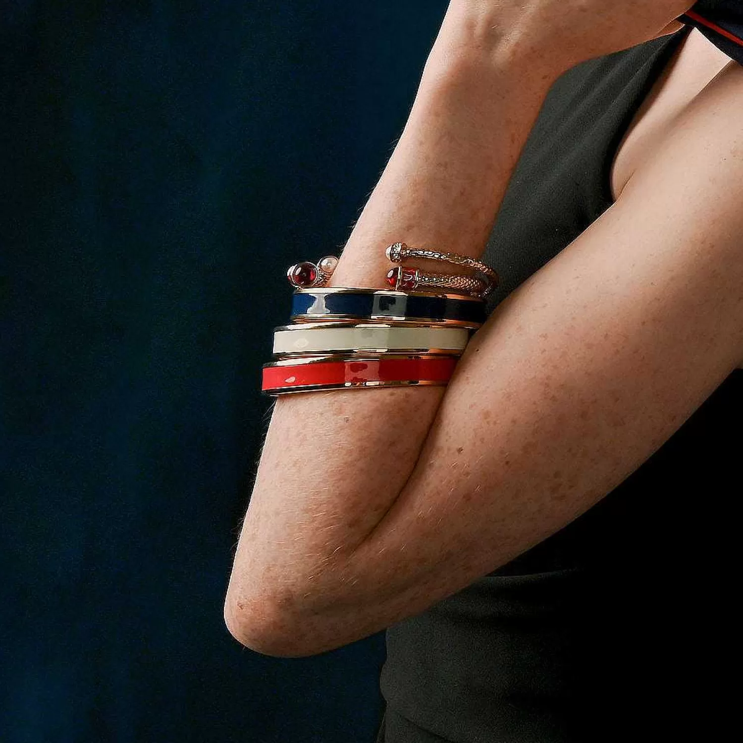 Halcyon Days Enamel Bangle In Cream & Gold | Outlet