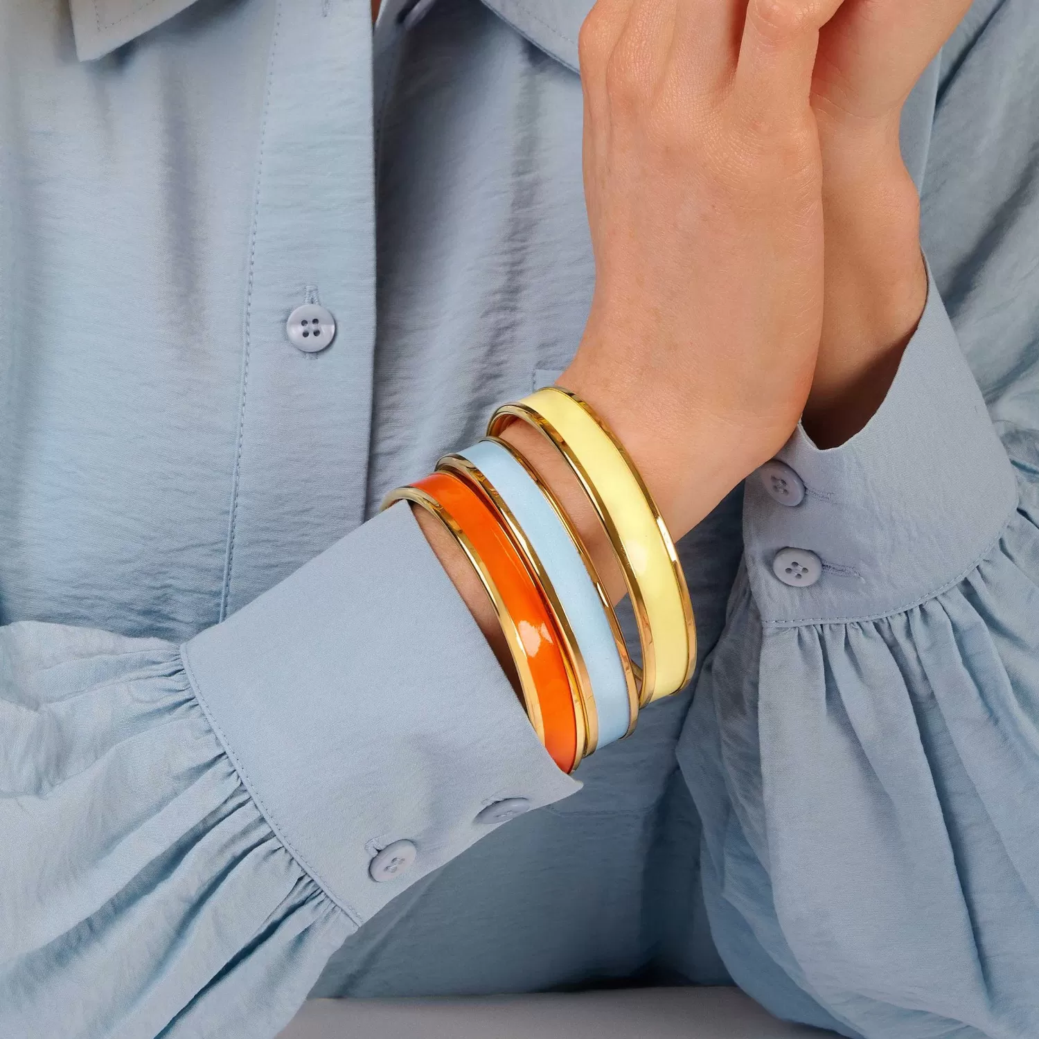 Halcyon Days Enamel Bangle In Forget-Me-Not & Gold | Flash Sale