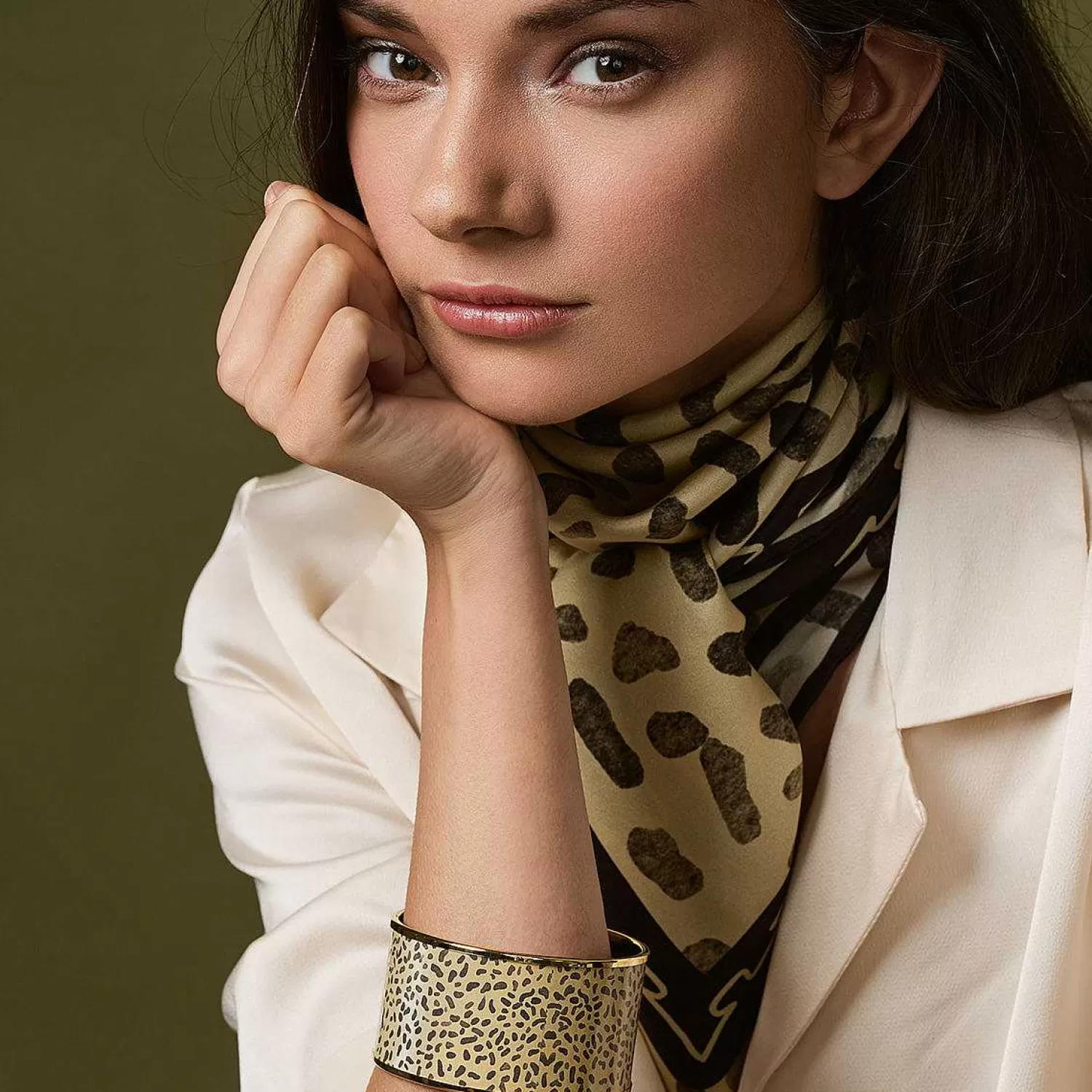 Halcyon Days Enamel Cuff Bangle In Leopard Print | New
