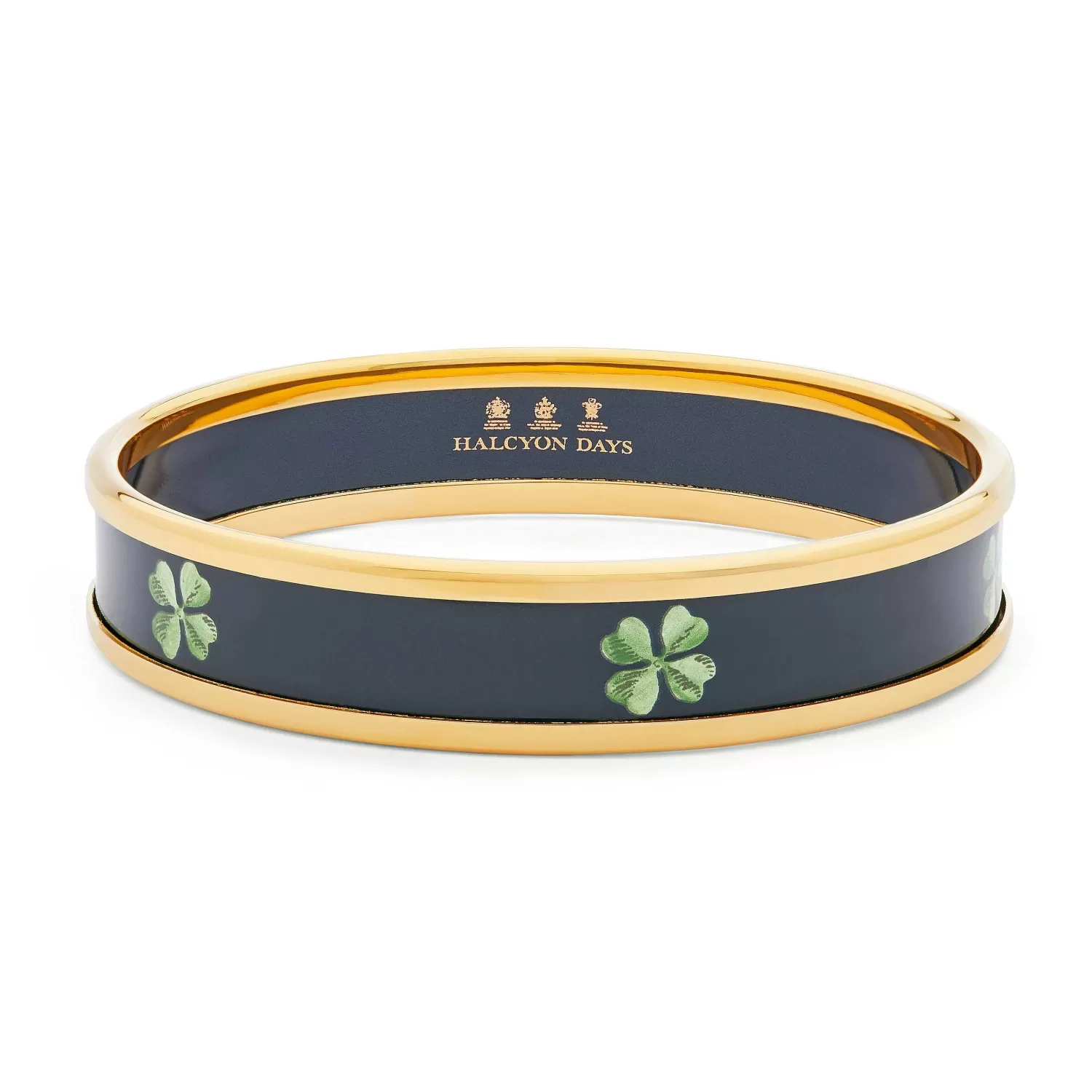 Halcyon Days Four Leaf Clover Enamel Bangle In Navy & Gold | New