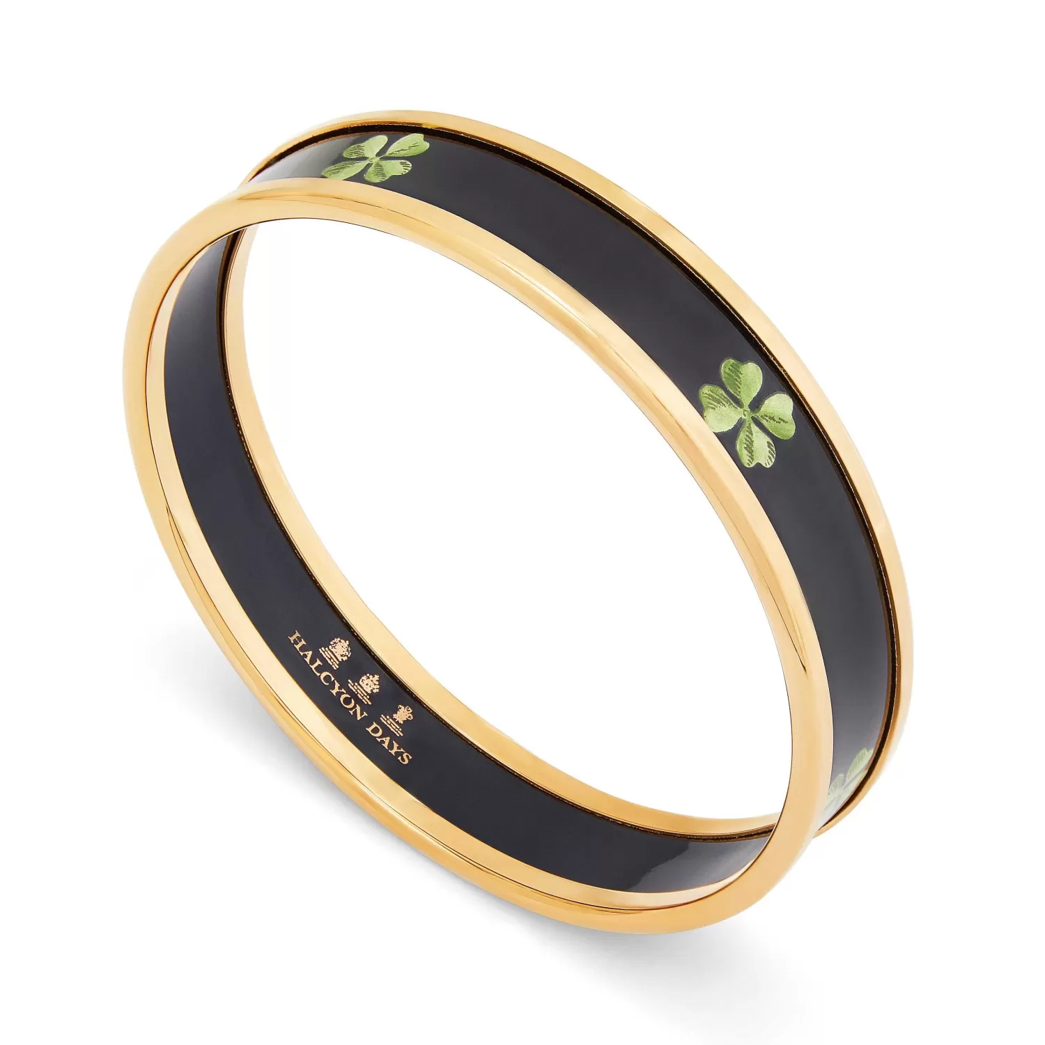 Halcyon Days Four Leaf Clover Enamel Bangle In Navy & Gold | New