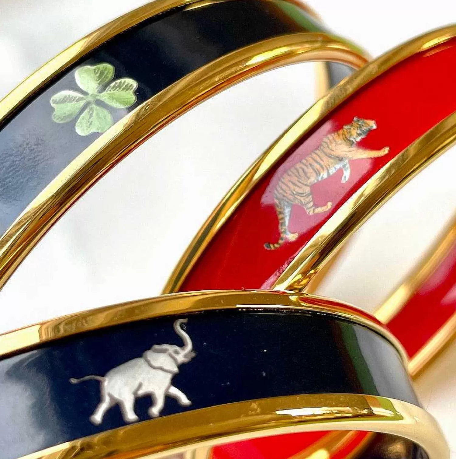 Halcyon Days Four Leaf Clover Enamel Bangle In Navy & Gold | New