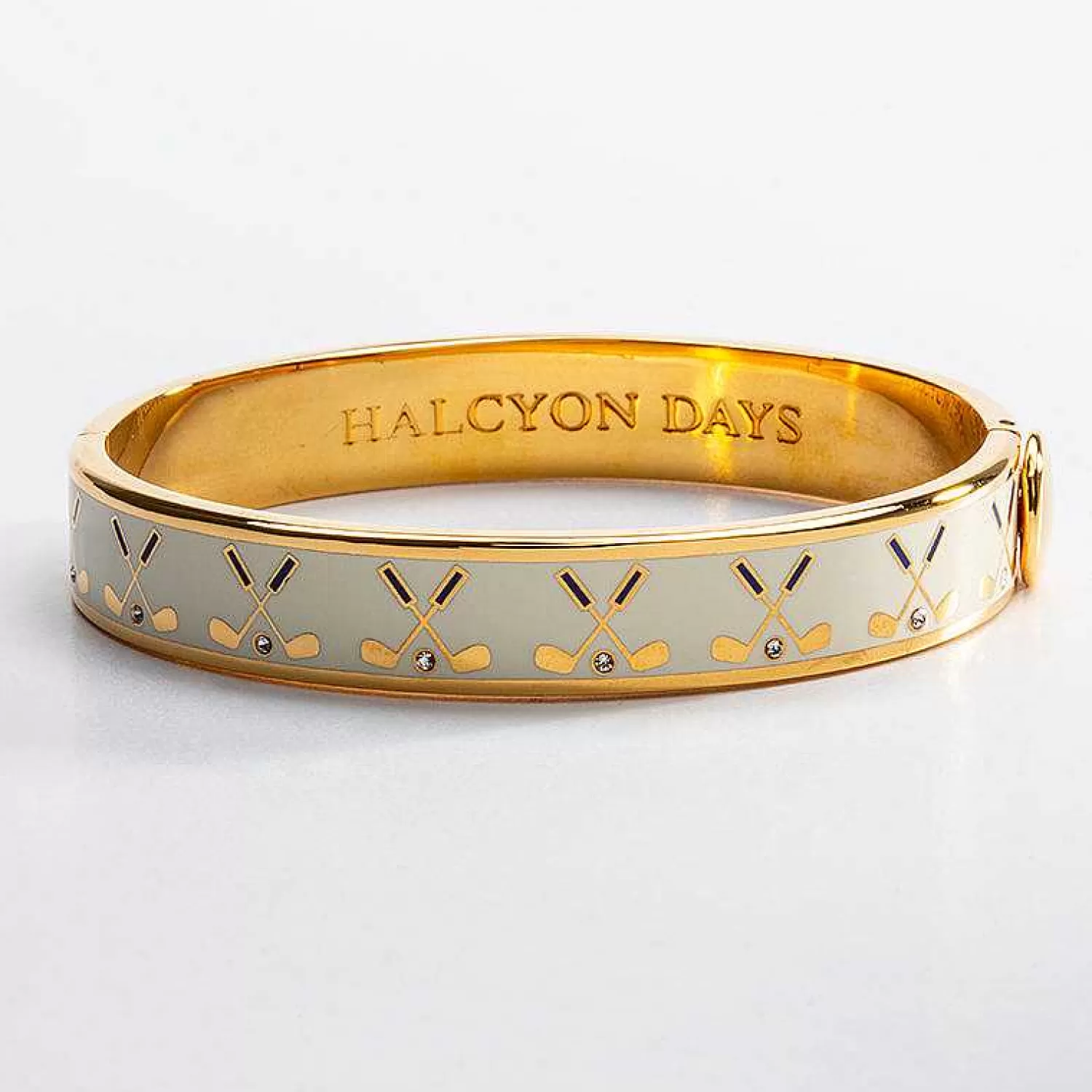 Halcyon Days Golf Club Cream & Gold Hinged Enamel Bangle Best Sale