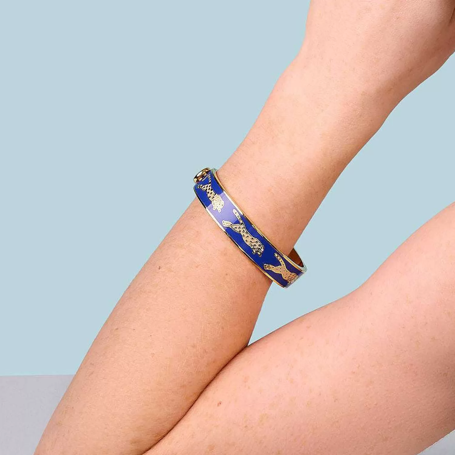 Halcyon Days Leopard Cobalt & Gold Bangle | Sale