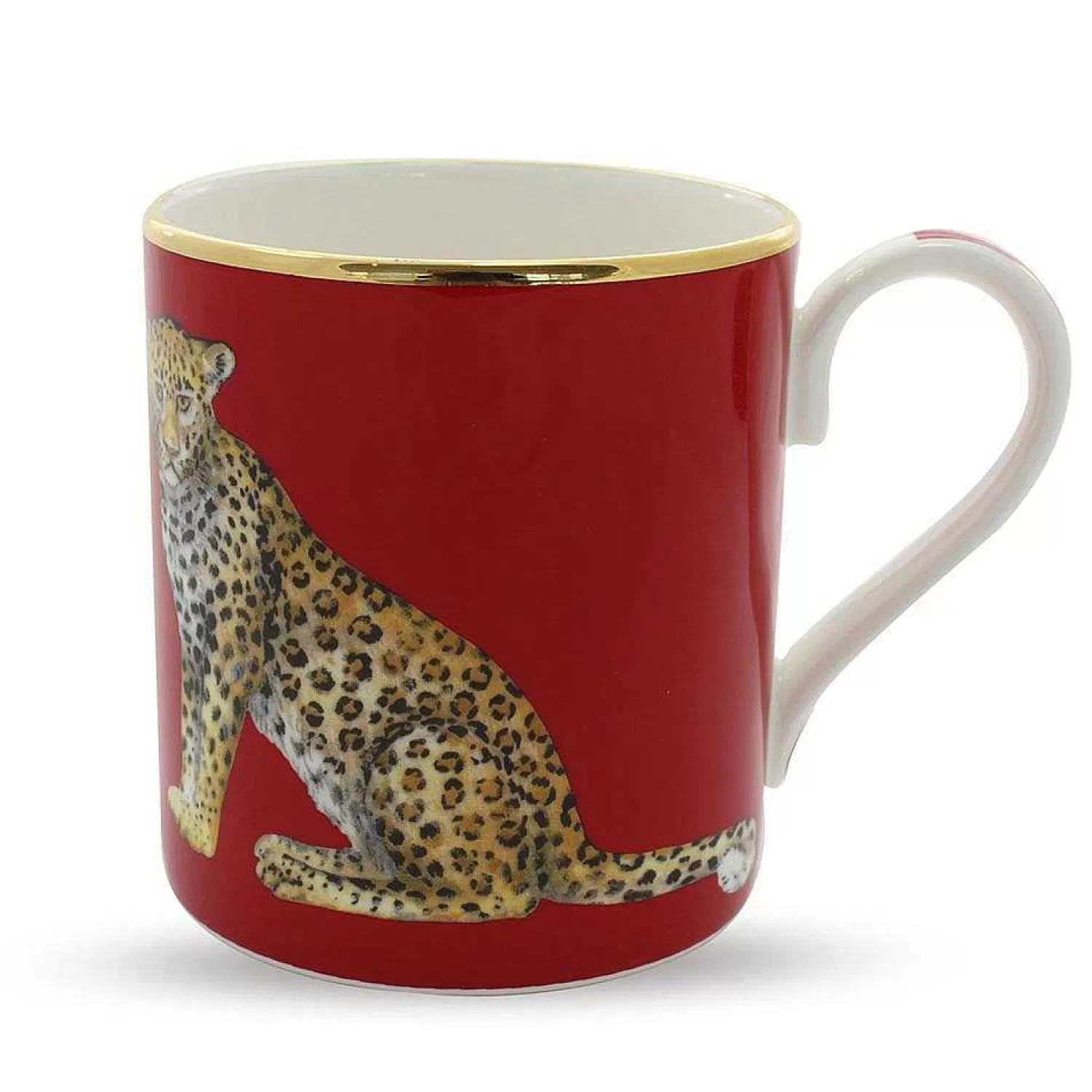 Halcyon Days Leopard Fine Bone China Mug, Red Fashion