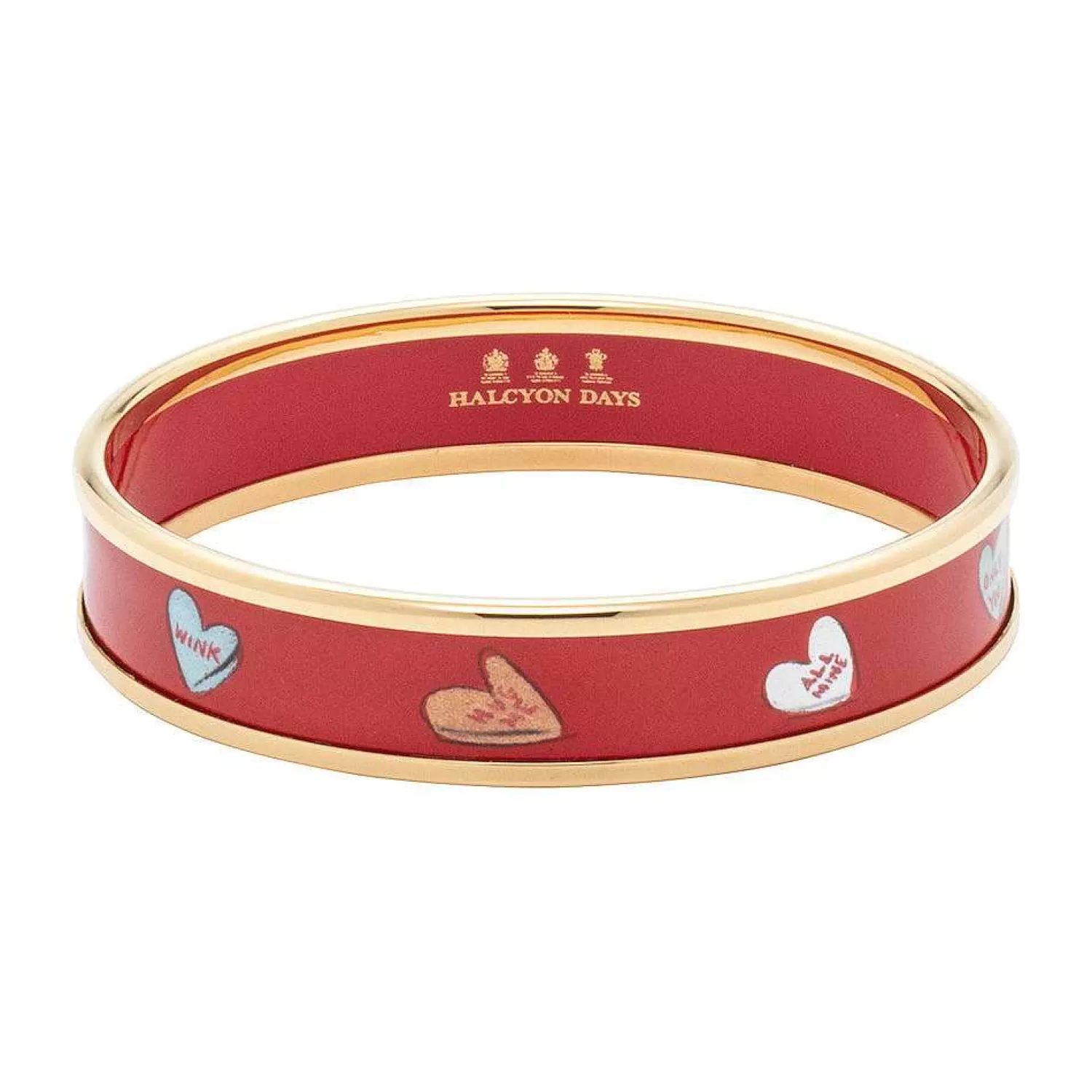Halcyon Days Red & Gold Love Hearts Enamel Bangle | Flash Sale