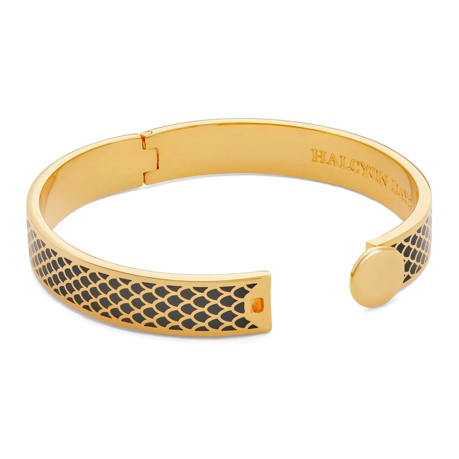 Halcyon Days Salamander Black Gold Hinged Enamel Bangle | Fashion