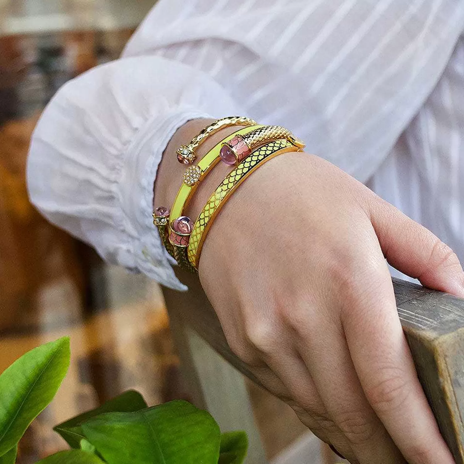 Halcyon Days Salamander Torque Rose Quartz & Gold Bangle | Hot