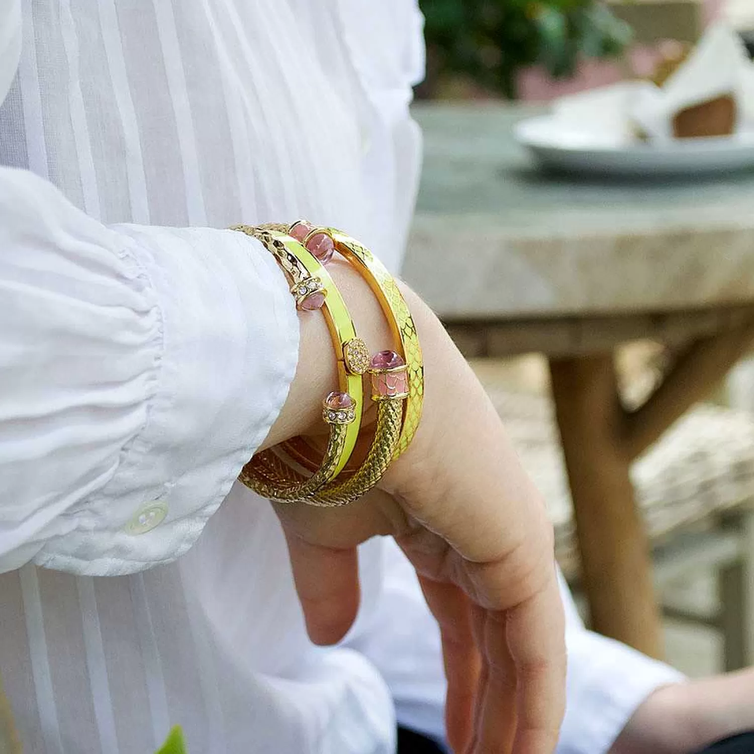 Halcyon Days Salamander Torque Rose Quartz & Gold Bangle | Hot