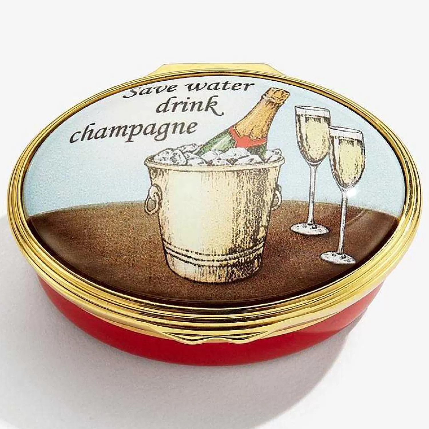 Halcyon Days Save Water, Drink Champagne Enamel Box | Fashion