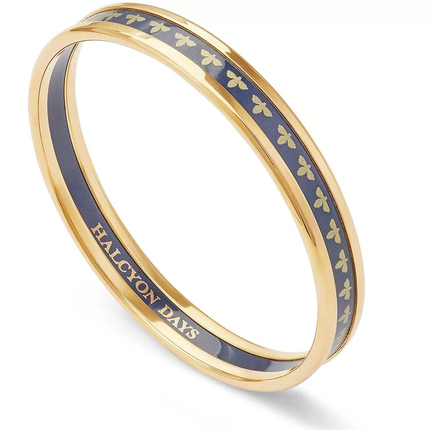 Halcyon Days Skinny Bee Navy & Gold Enamel Bangle | New