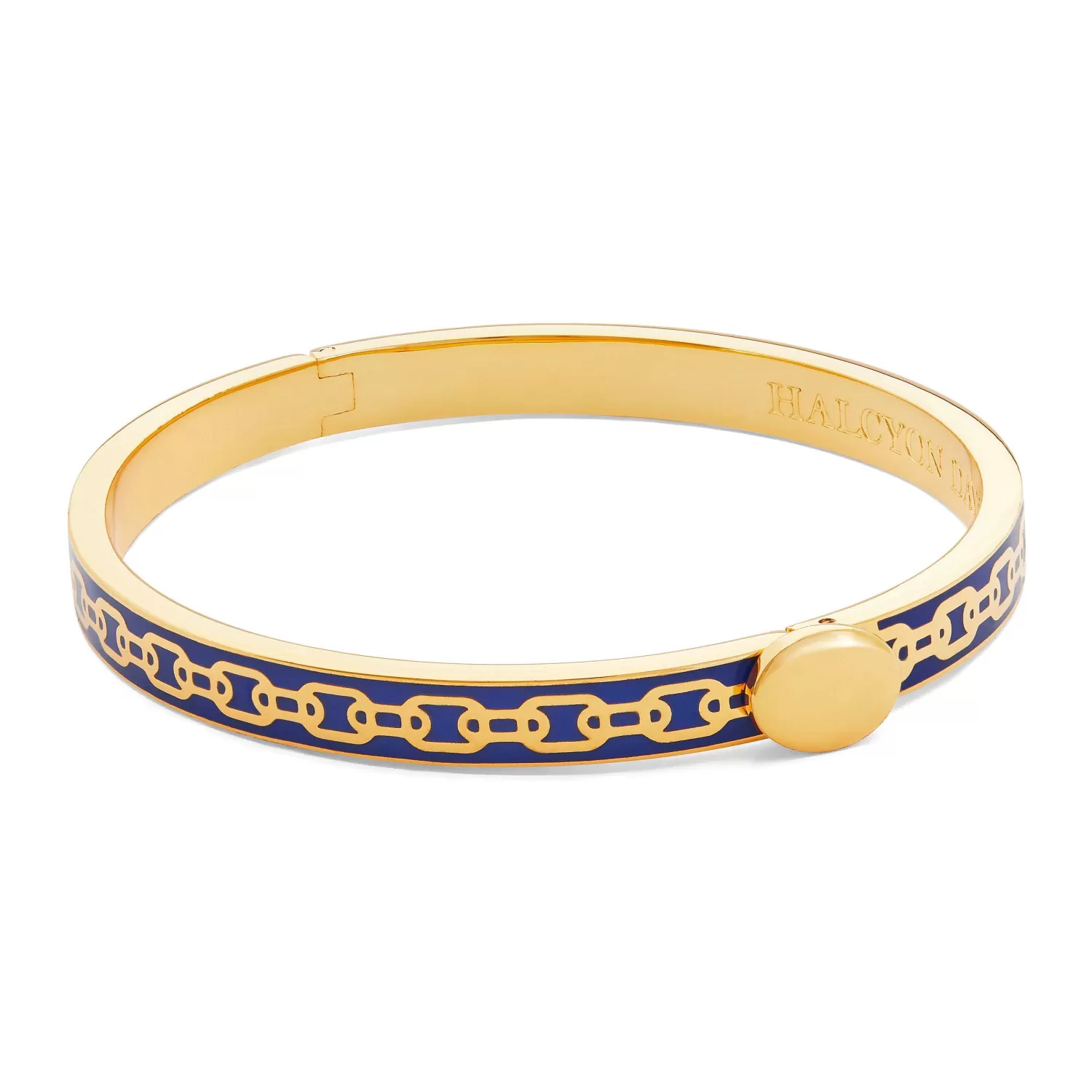 Halcyon Days Skinny Chain Cobalt & Gold Hinged Bangle | New