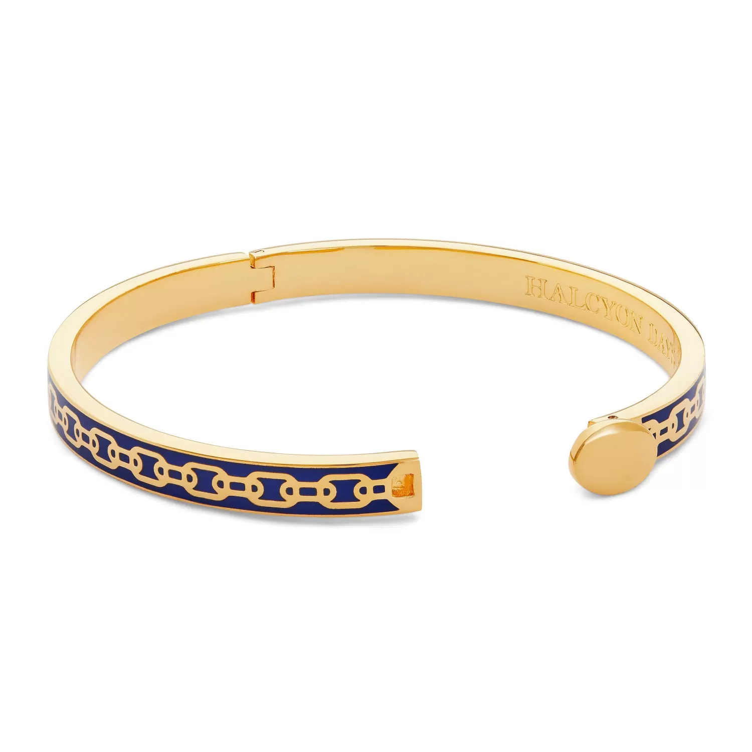 Halcyon Days Skinny Chain Cobalt & Gold Hinged Bangle | New