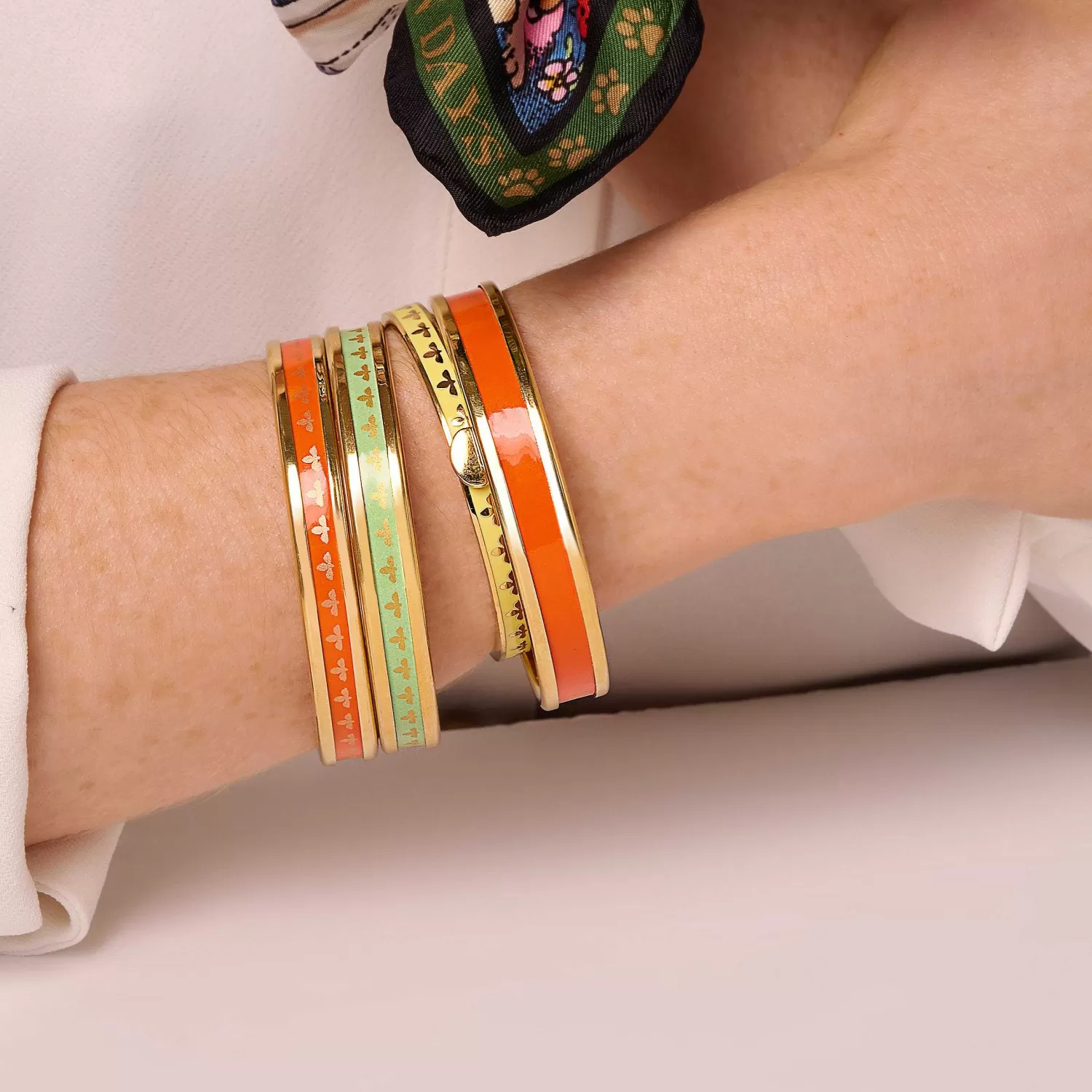 Halcyon Days Skinny Orange & Gold Enamel Bangle | Store