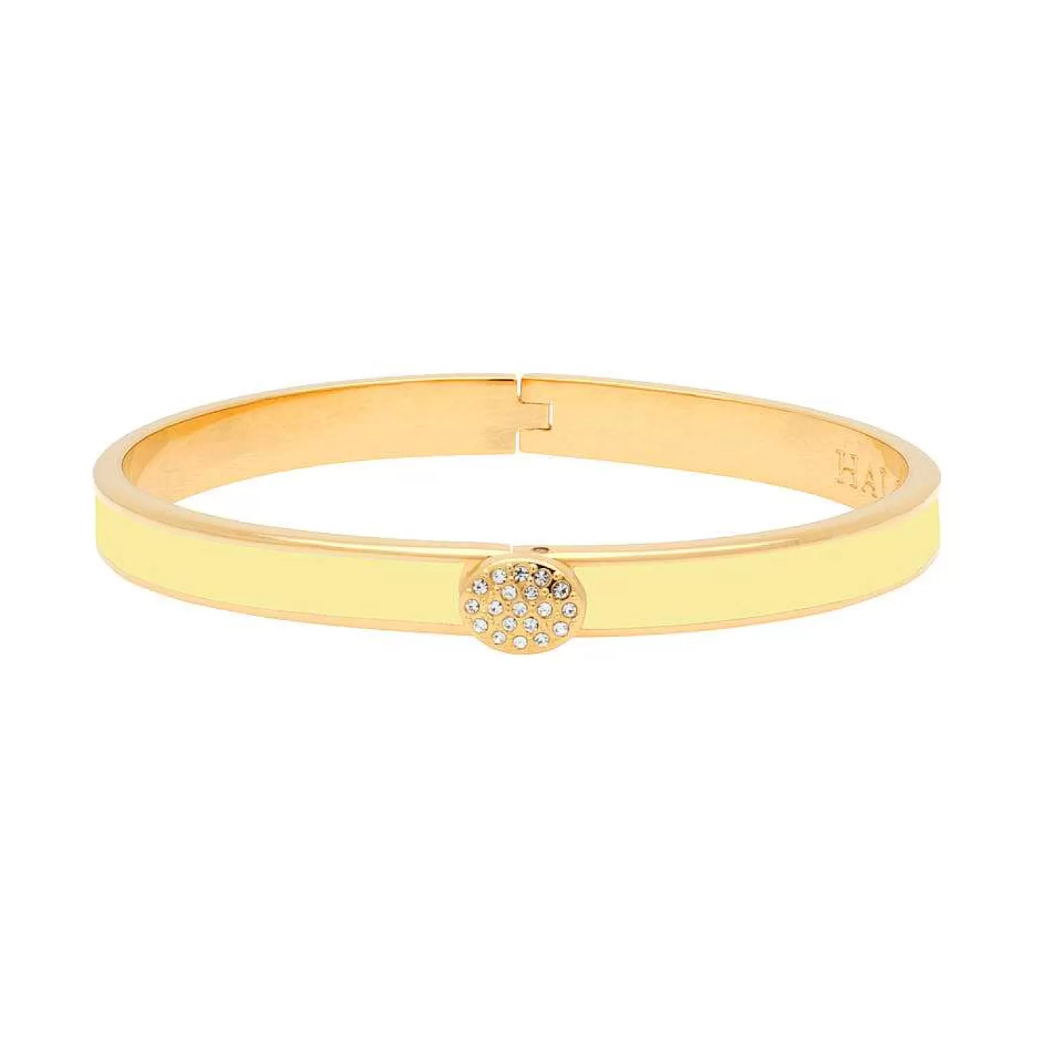 Halcyon Days Skinny Pave Button Buttercup Gold Bangle | Cheap
