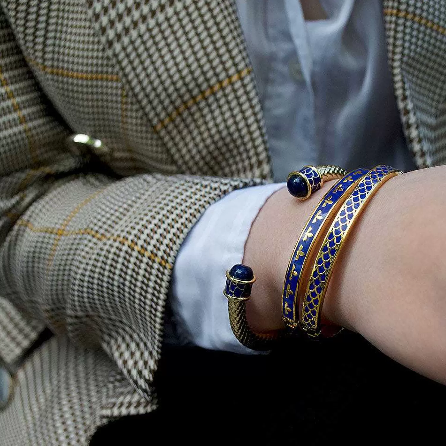 Halcyon Days Skinny Salamander Cobalt Gold Bangle | New