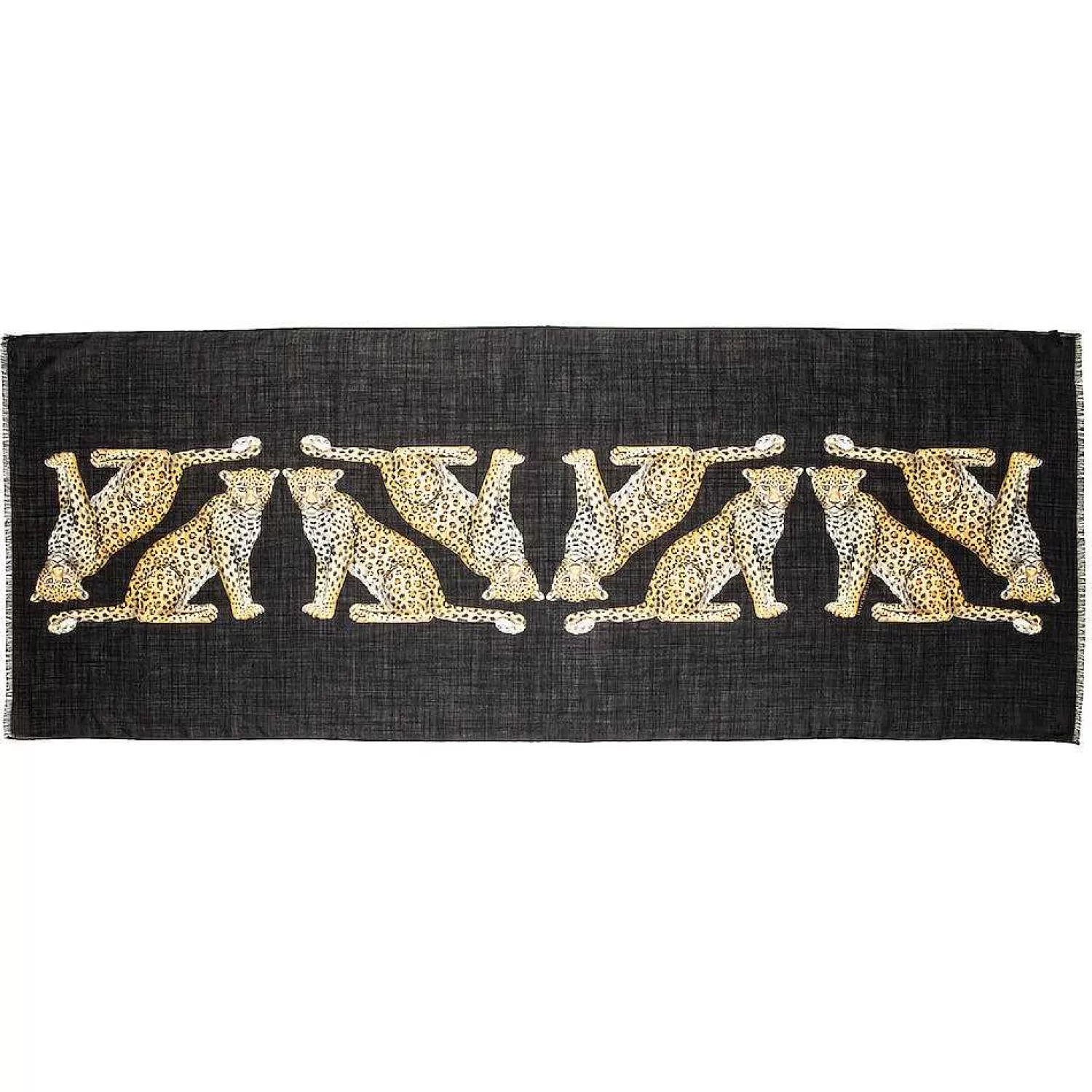 Halcyon Days Twin Leopard Black Wool Silk Scarf | Clearance