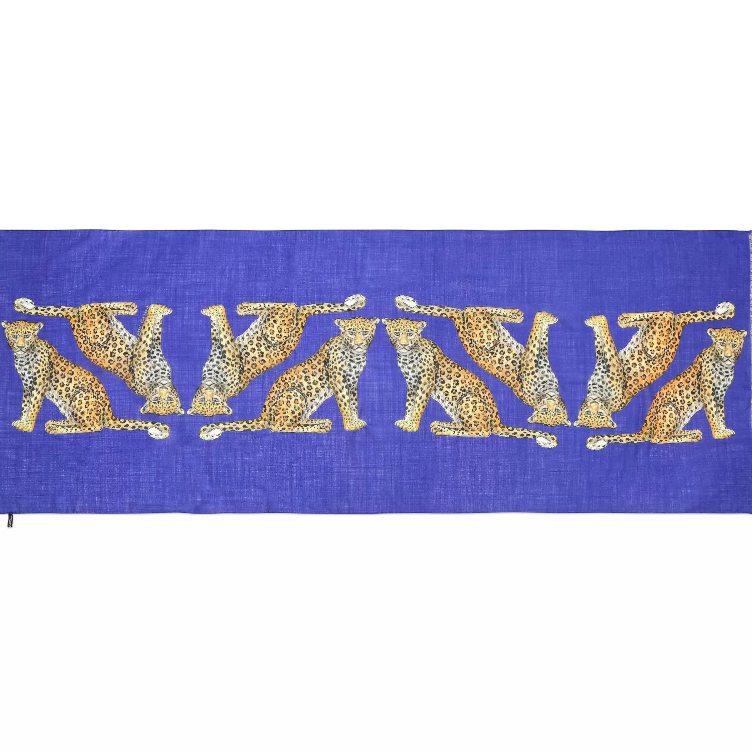 Halcyon Days Twin Leopards Cobalt Wool Silk Scarf | Store