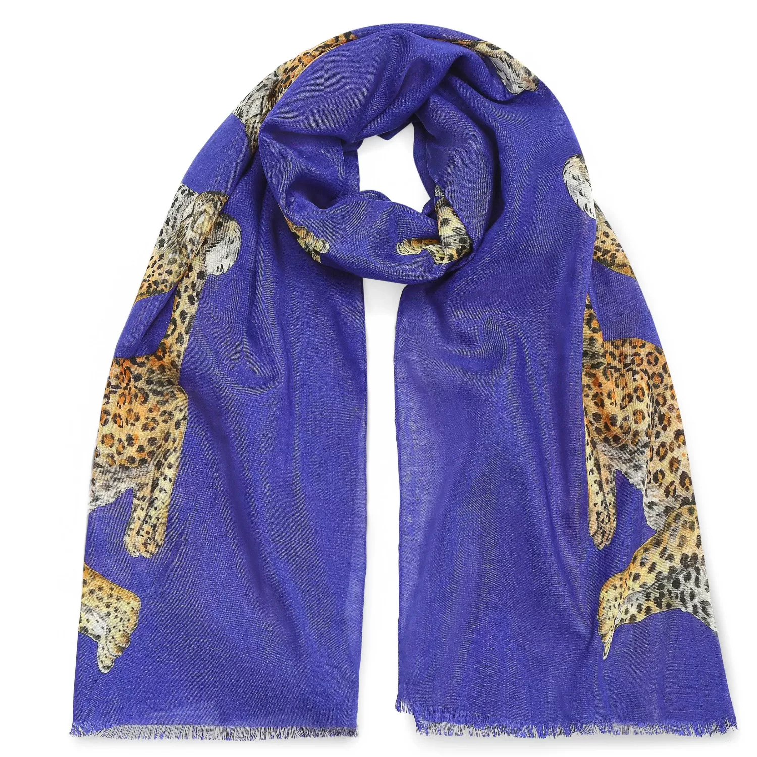 Halcyon Days Twin Leopards Cobalt Wool Silk Scarf | Store