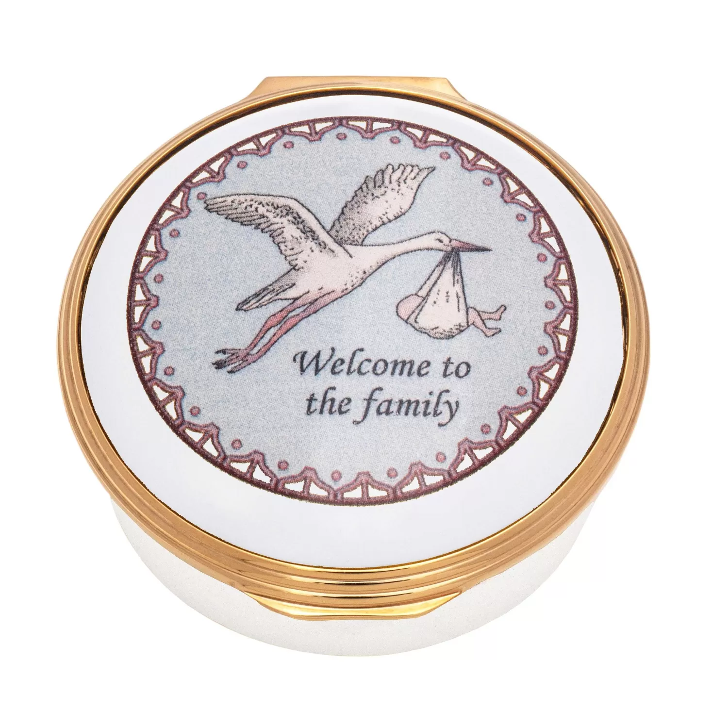 Halcyon Days Welcome To The Family Enamel Box Discount